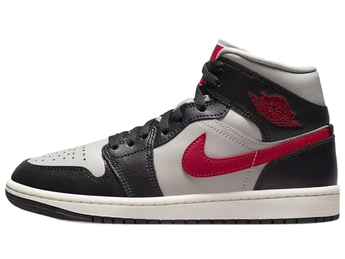 Women's Air Jordan 1 Mid Black Red Grey Sail
